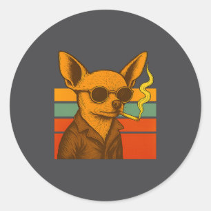 Dog Smoking Cigarette Funny Chihuahua Premium Tri- Classic Round Sticker