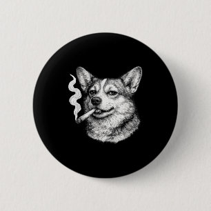 Dog smoking cigarette funny corgi meme father's da 6 cm round badge
