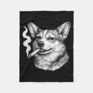 Dog smoking cigarette funny corgi meme father's da fleece blanket