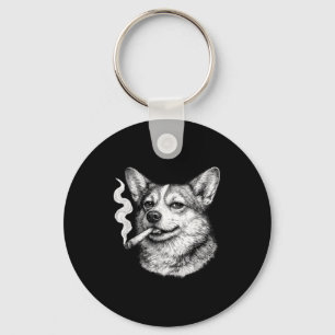 Dog smoking cigarette funny corgi meme father's da key ring