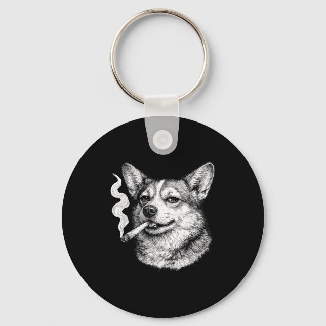 Dog smoking cigarette funny corgi meme father's da key ring (Front)