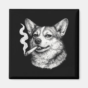 Dog smoking cigarette funny corgi meme father's da magnet