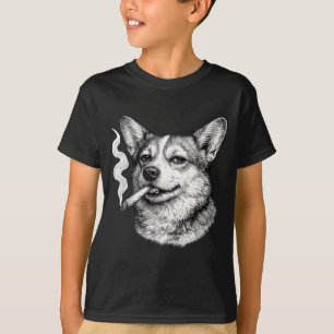 Dog smoking cigarette funny corgi meme father's da T-Shirt