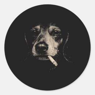 Dog Smoking Cigarette Funny Dachshund Meme Classic Round Sticker