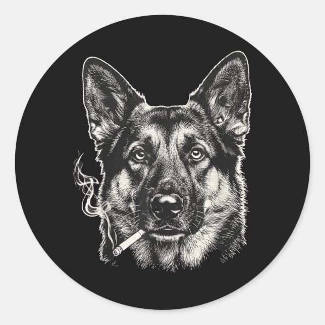 Dog Smoking Cigarette Funny German Shepard Meme Classic Round Sticker (Front)