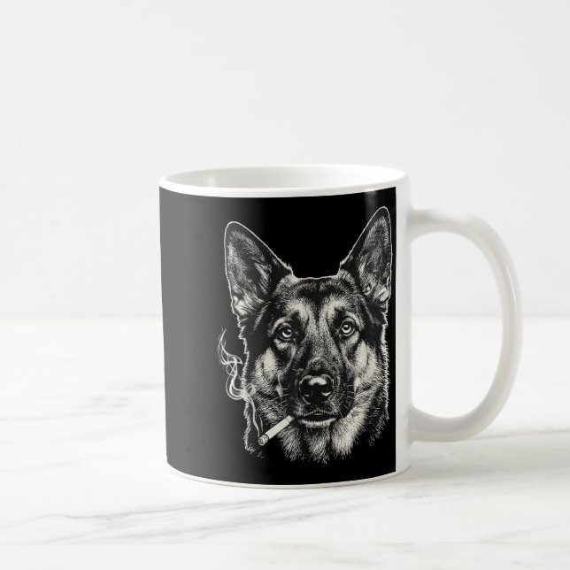 Dog smoking cigarette funny german shepard meme  coffee mug (Right)