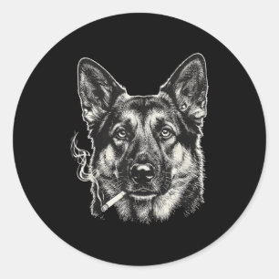 Dog smoking cigarette funny german shepard meme Do Classic Round Sticker