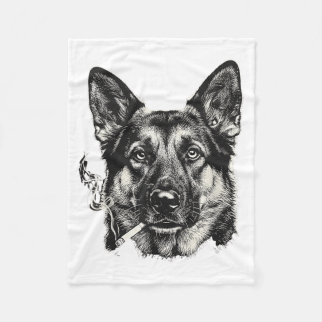 Dog Smoking Cigarette Funny German Shepard Meme Fleece Blanket (Front)