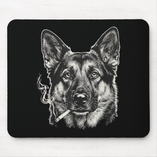 Dog Smoking Cigarette Funny German Shepard Meme Mouse Mat (Front)