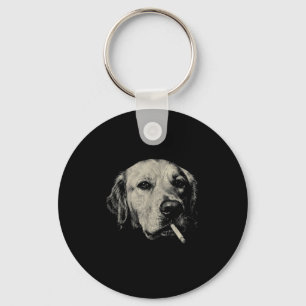 Dog smoking cigarette funny golden retriever meme key ring