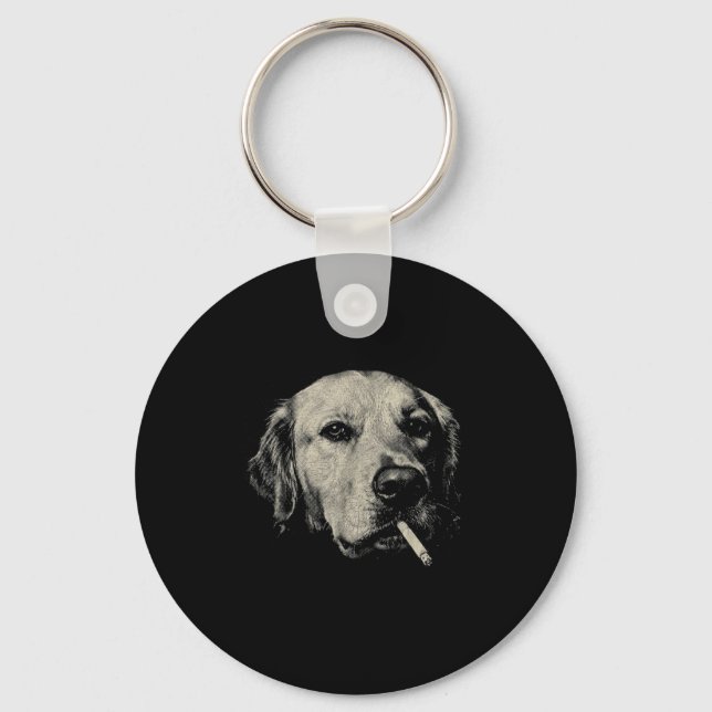 Dog smoking cigarette funny golden retriever meme  key ring (Front)