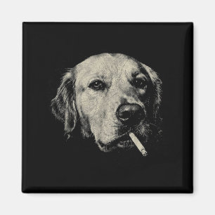Dog smoking cigarette funny golden retriever meme magnet