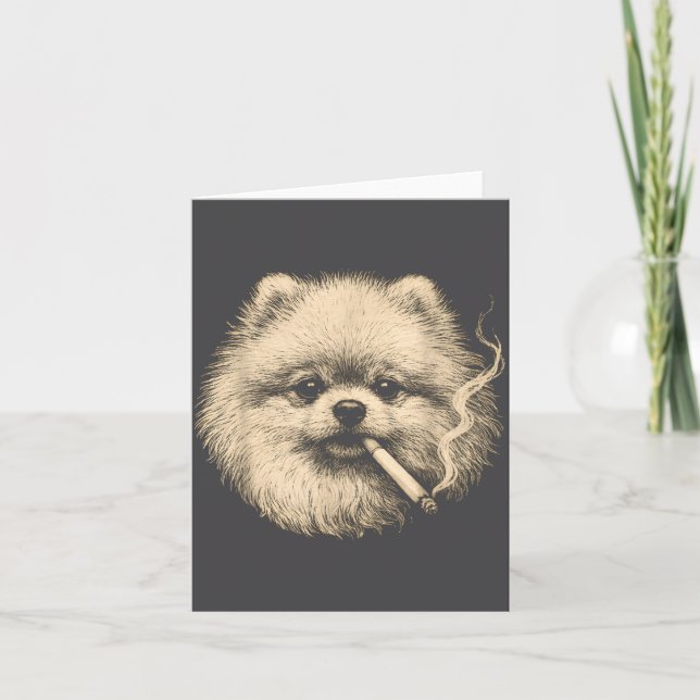 Dog Smoking Cigarette Funny Meranian Meme  Card (Front)