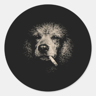 Dog Smoking Cigarette Funny Poodle Meme Classic Round Sticker
