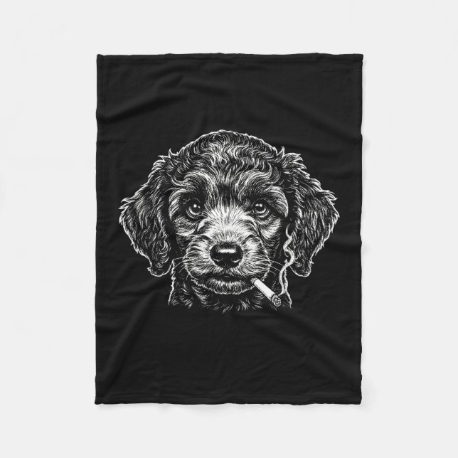 Dog Smoking Cigarette Funny Poodle Meme  Fleece Blanket (Front)