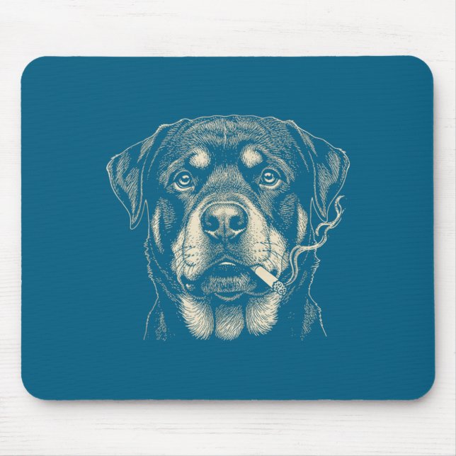 Dog Smoking Cigarette Funny Rottweiler Artwork Mouse Mat (Front)