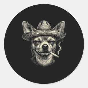Dog Smoking Cigarette Meme Funny Chihuahua In Somb Classic Round Sticker