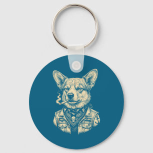 Dog Smoking Cigarette Vintage Corgi Key Ring