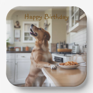 Dog Sneaking Food Paper Plate