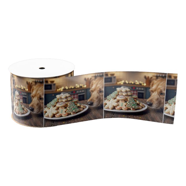 Dog Sniffing Christmas Sugar Cookies Grosgrain Ribbon (Spool)