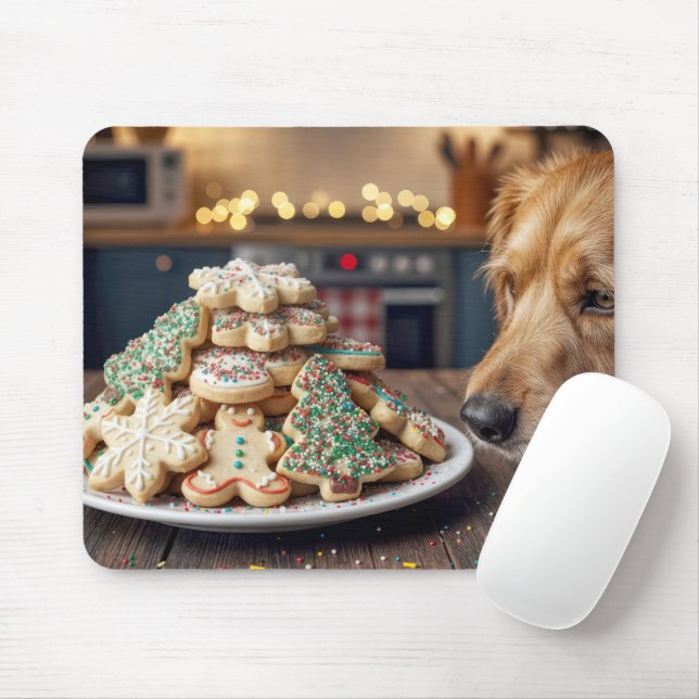 Dog Sniffing Christmas Sugar Cookies Mouse Mat (With Mouse)