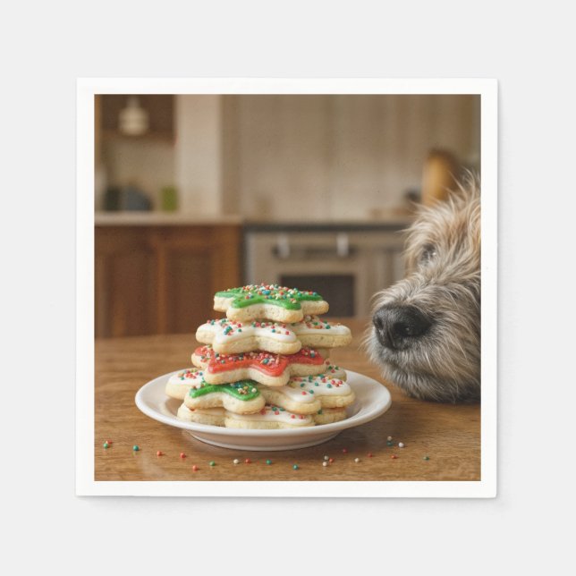 Dog Sniffing Christmas Sugar Cookies Napkin (Front)