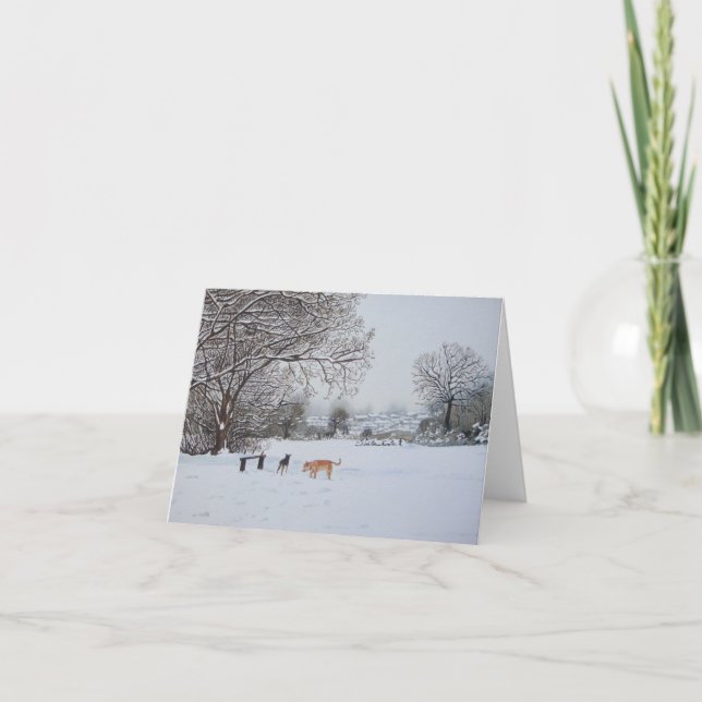 dog snow scene landscape christmas art design holiday card (Front)