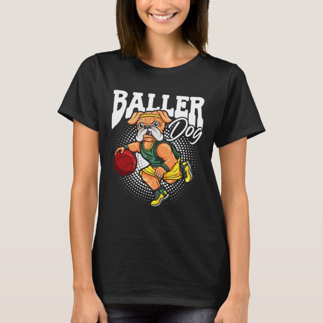Dog Sports Athlete Bulldog Muscular Dog Basketball T-Shirt (Front)
