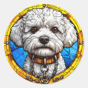Dog Stained Glass Art Classic Round Sticker
