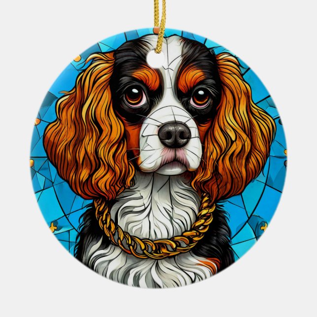Dog Stained Glass Portrait Ceramic Tree Decoration (Front)