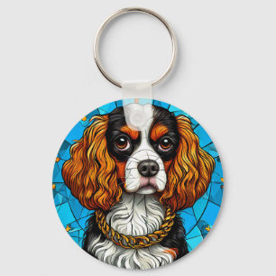 Dog Stained Glass Portrait Key Ring