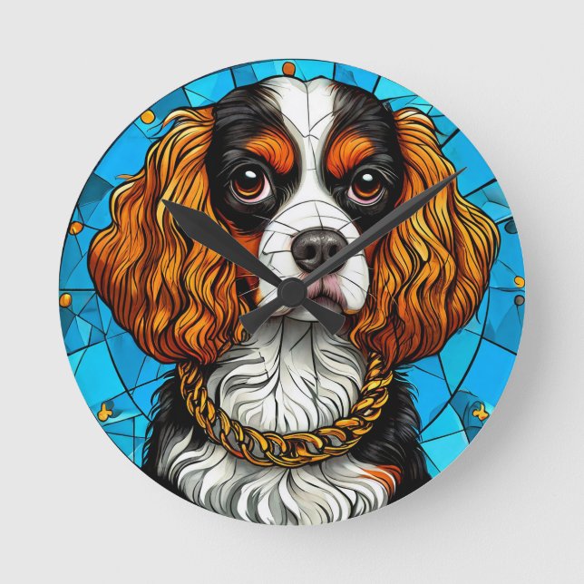 Dog Stained Glass Portrait Round Clock (Front)