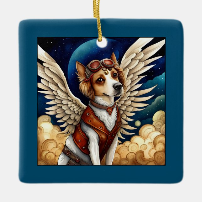 Dog steampunk wings ceramic ornament (Front)