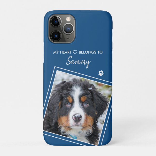 Dog Stylish Modern Quote Blue Pet Photo Case-Mate iPhone Case (Back)
