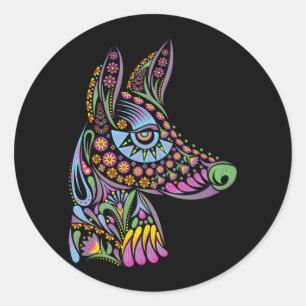 Dog Sugar Skull Dia De Los Muertos Cute Mexican Classic Round Sticker