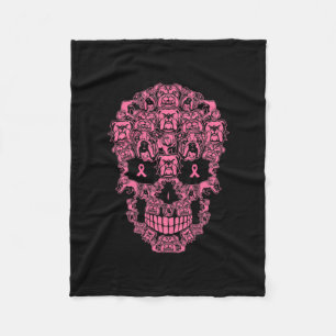 Dog Sugar Skull Pink Ribbon Breast Cancer Fleece Blanket