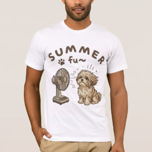 Dog Summer Fun Retro Fan Cartoon T-Shirt