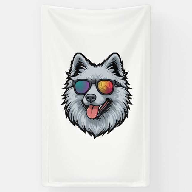 Dog Sunglasses Mountain Sunset Reflection Banner (Vertical)