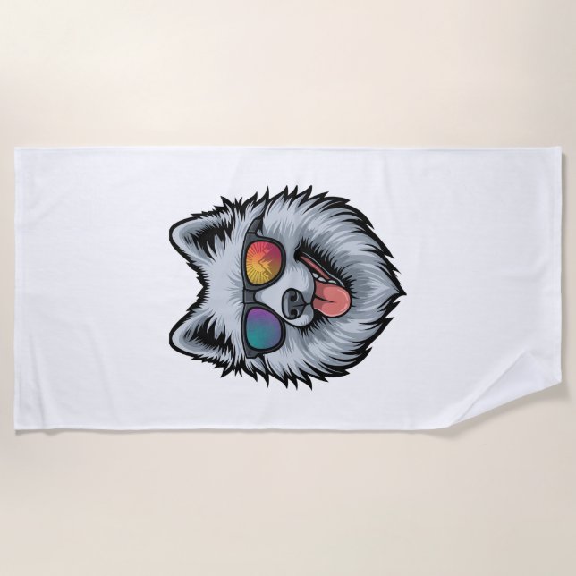 Dog Sunglasses Mountain Sunset Reflection Beach Towel (Front)