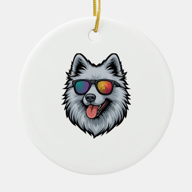 Dog Sunglasses Mountain Sunset Reflection Ceramic Tree Decoration (Front)