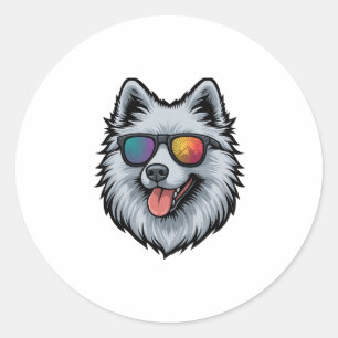 Dog Sunglasses Mountain Sunset Reflection Classic Round Sticker