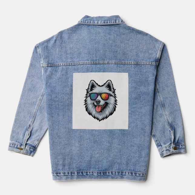 Dog Sunglasses Mountain Sunset Reflection Denim Jacket (Back)
