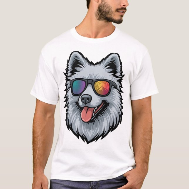 Dog Sunglasses Mountain Sunset Reflection T-Shirt (Front)
