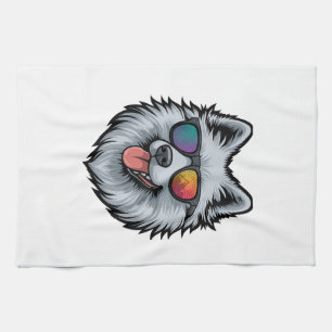 Dog Sunglasses Mountain Sunset Reflection Tea Towel