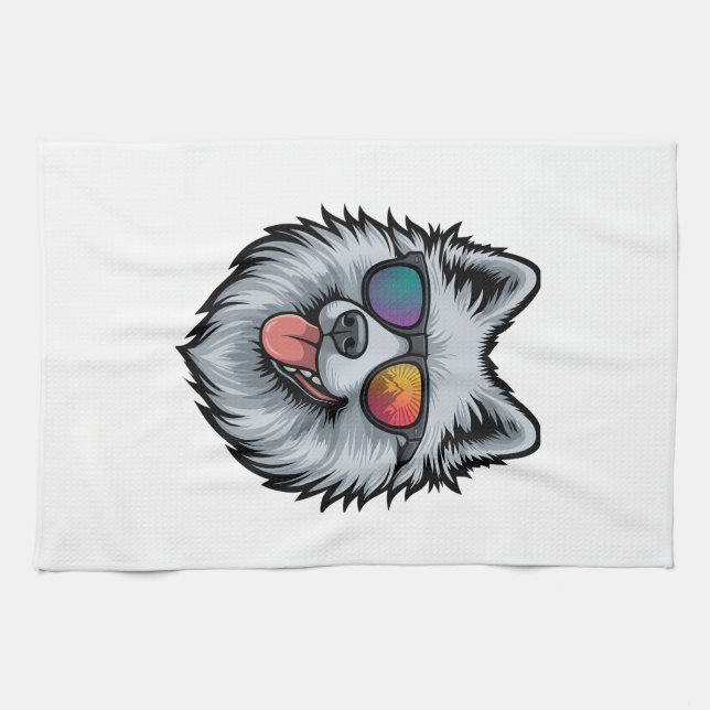 Dog Sunglasses Mountain Sunset Reflection Tea Towel (Horizontal)