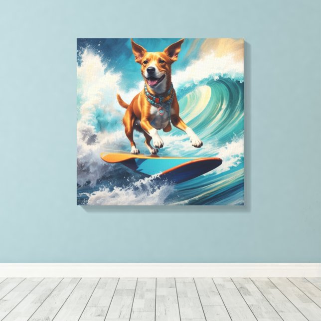 dog surfing canvas print (Insitu(Wood Floor))