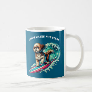 Dog Surfing on a Surfboard Riding a Big Wave URM Coffee Mug