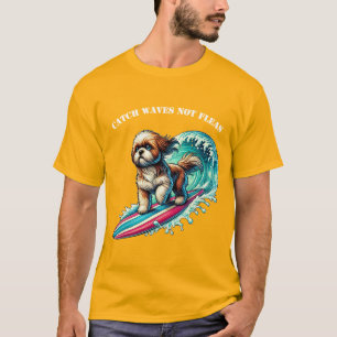 Dog Surfing with a Surfboard Riding a Big Wave URM T-Shirt
