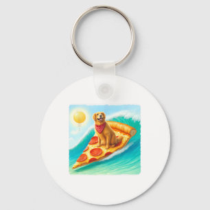 Dog Surfs On Pizza Slice. Cheerful Dog Ndana Surfi Key Ring