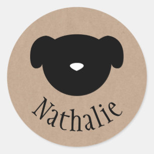 Dog symbol brown paper name sticker
